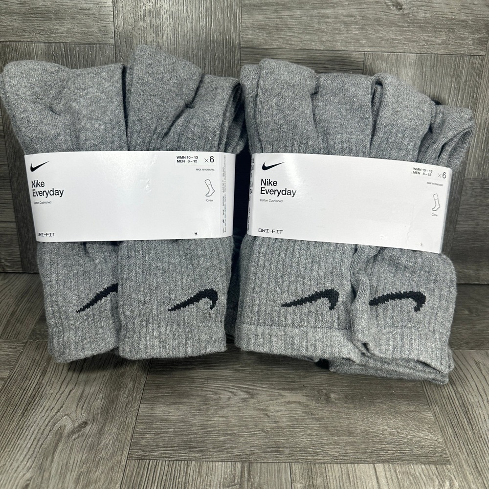 Nike Everyday Cushioned Crew Socks Mens 8-12 Gray 12 Pairs SX7666-064 NEW